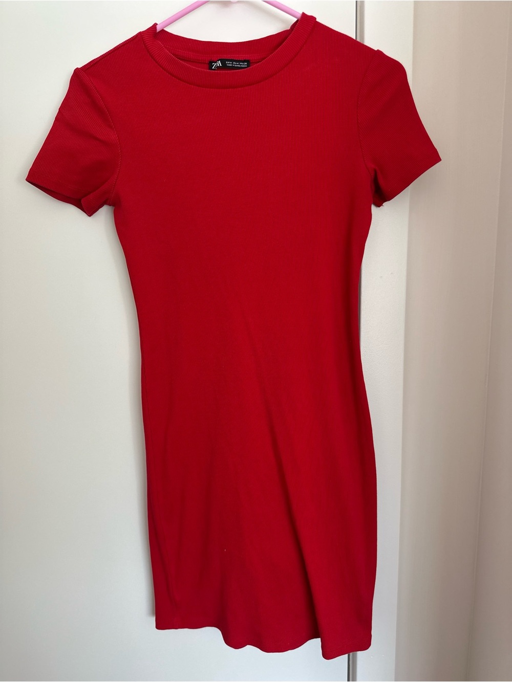 Zara Vibrant Red Short Ribbed Mini Dress